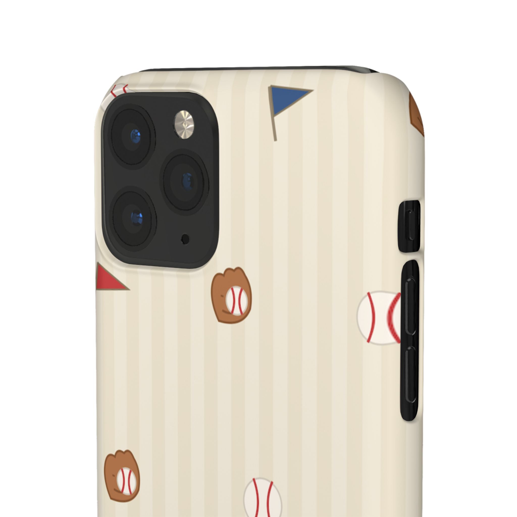 Baseball Pattern Phone Case — Vintage Striped Snap Case with Mitt & Ball Design