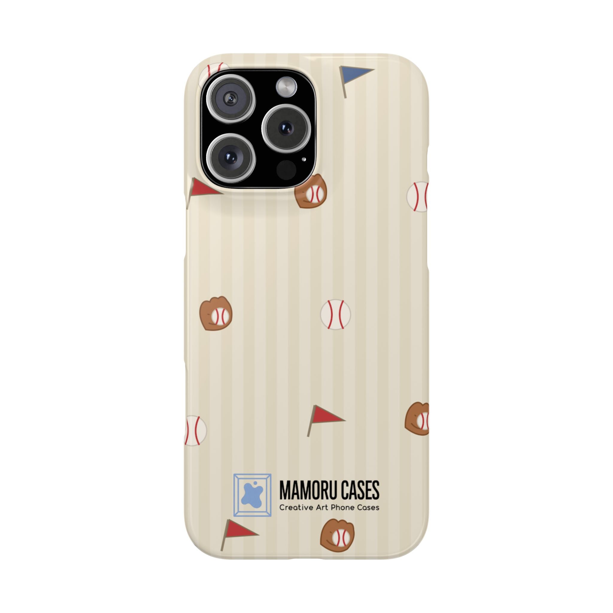 Baseball Pattern Phone Case — Vintage Striped Snap Case with Mitt & Ball Design