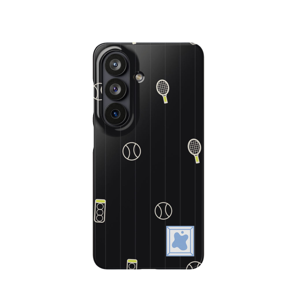 Snap Case — Black Sports Pattern Phone Case (Tennis Rackets & Baseballs)