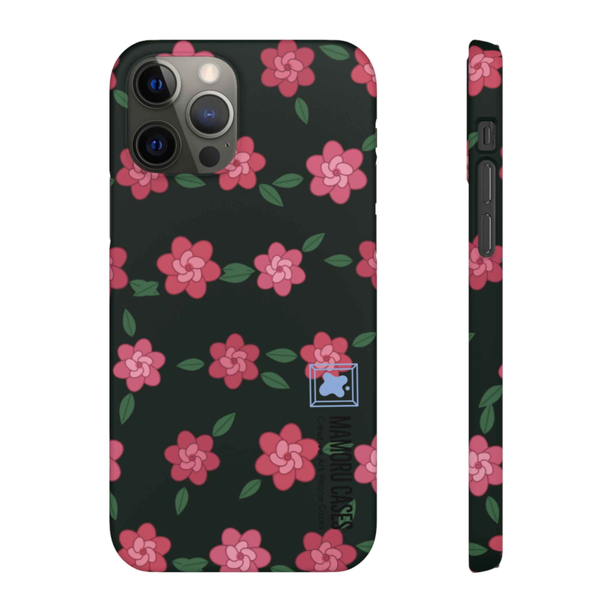 Floral Snap Phone Case — Pink Camellia Pattern on Dark Background