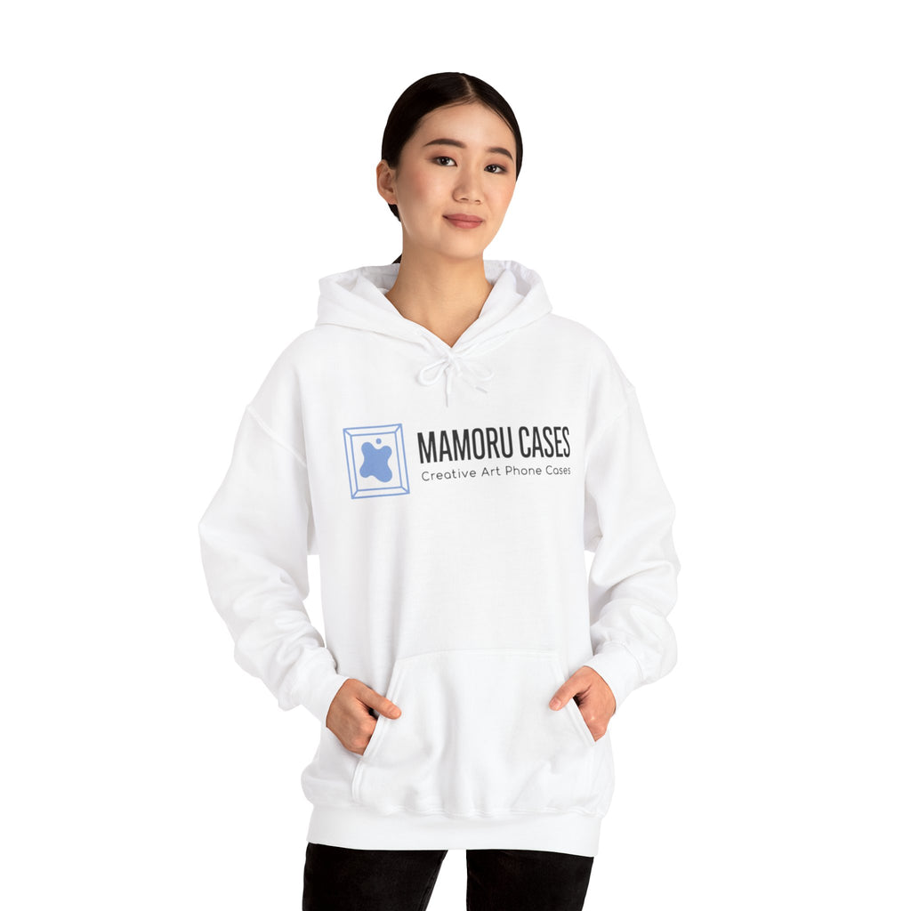 Mamoru Cases Logo Hoodie – Minimalist White Graphic Sweatshirt