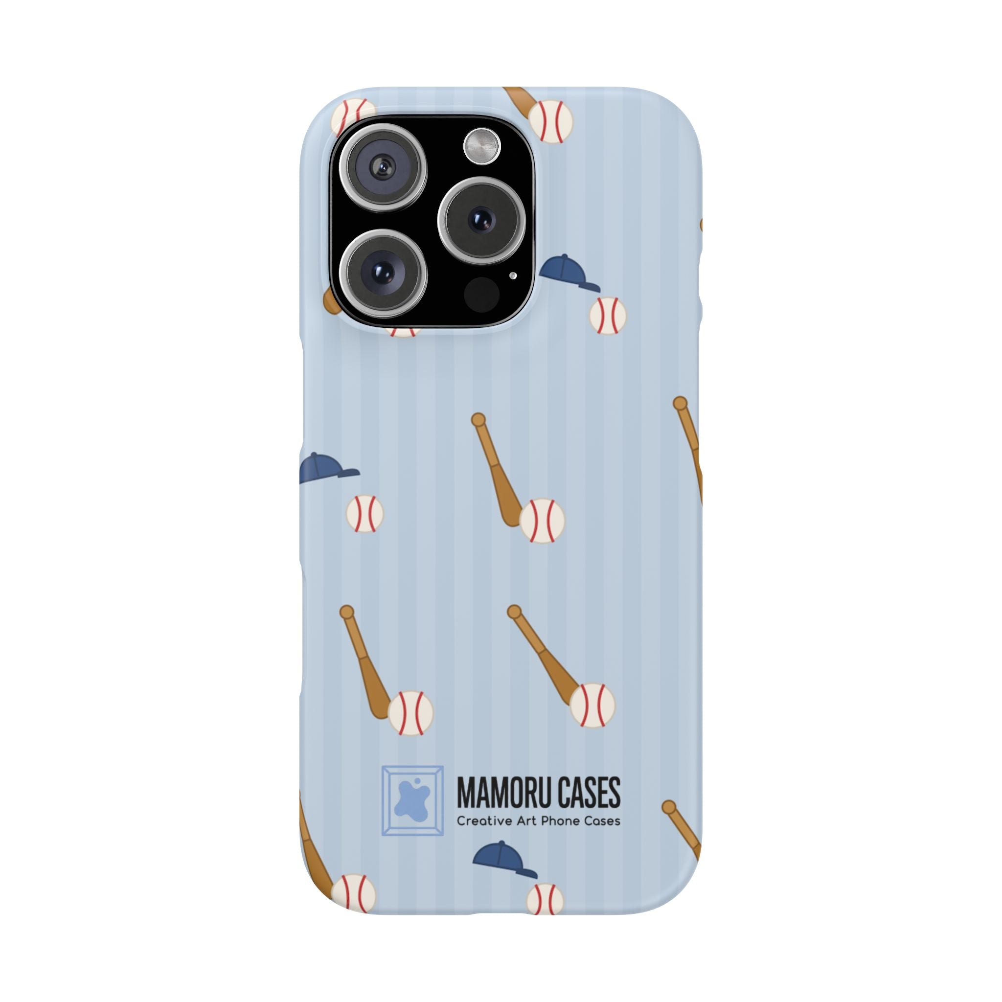 Baseball Pattern Phone Case — Blue Bat & Cap Snap Case