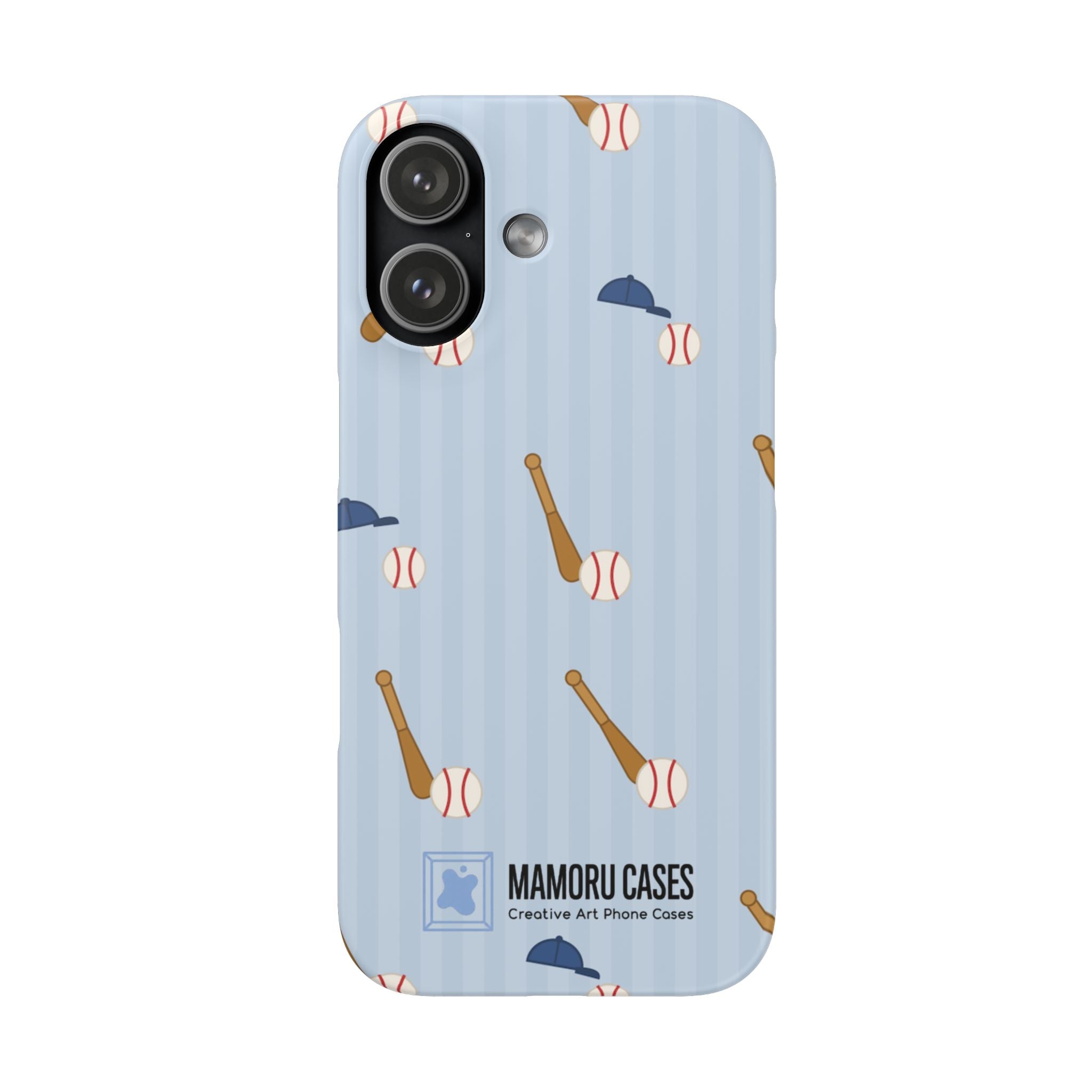 Baseball Pattern Phone Case — Blue Bat & Cap Snap Case