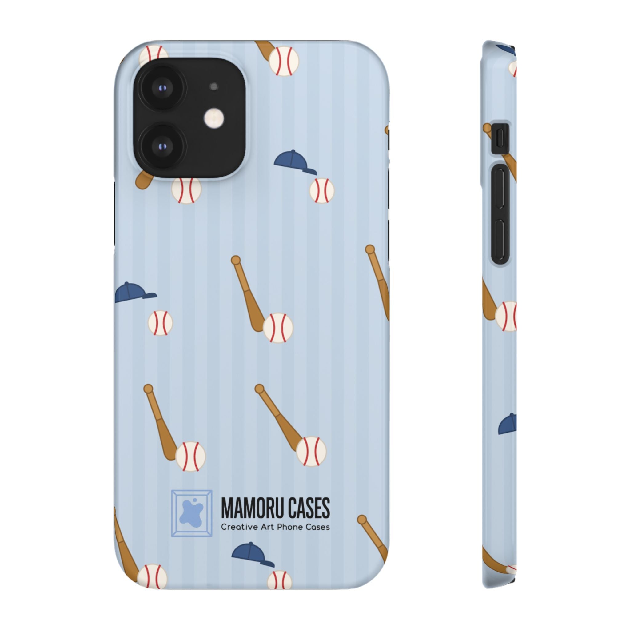 Baseball Pattern Phone Case — Blue Bat & Cap Snap Case