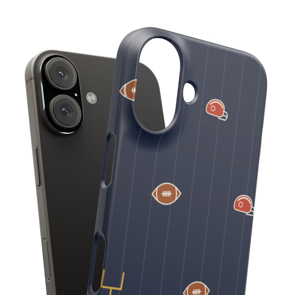 Football Pattern Phone Case – Navy Helmet & Pigskin Design