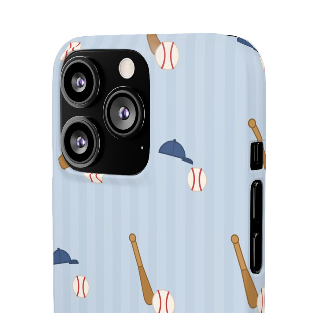 Baseball Pattern Phone Case — Blue Bat & Cap Snap Case