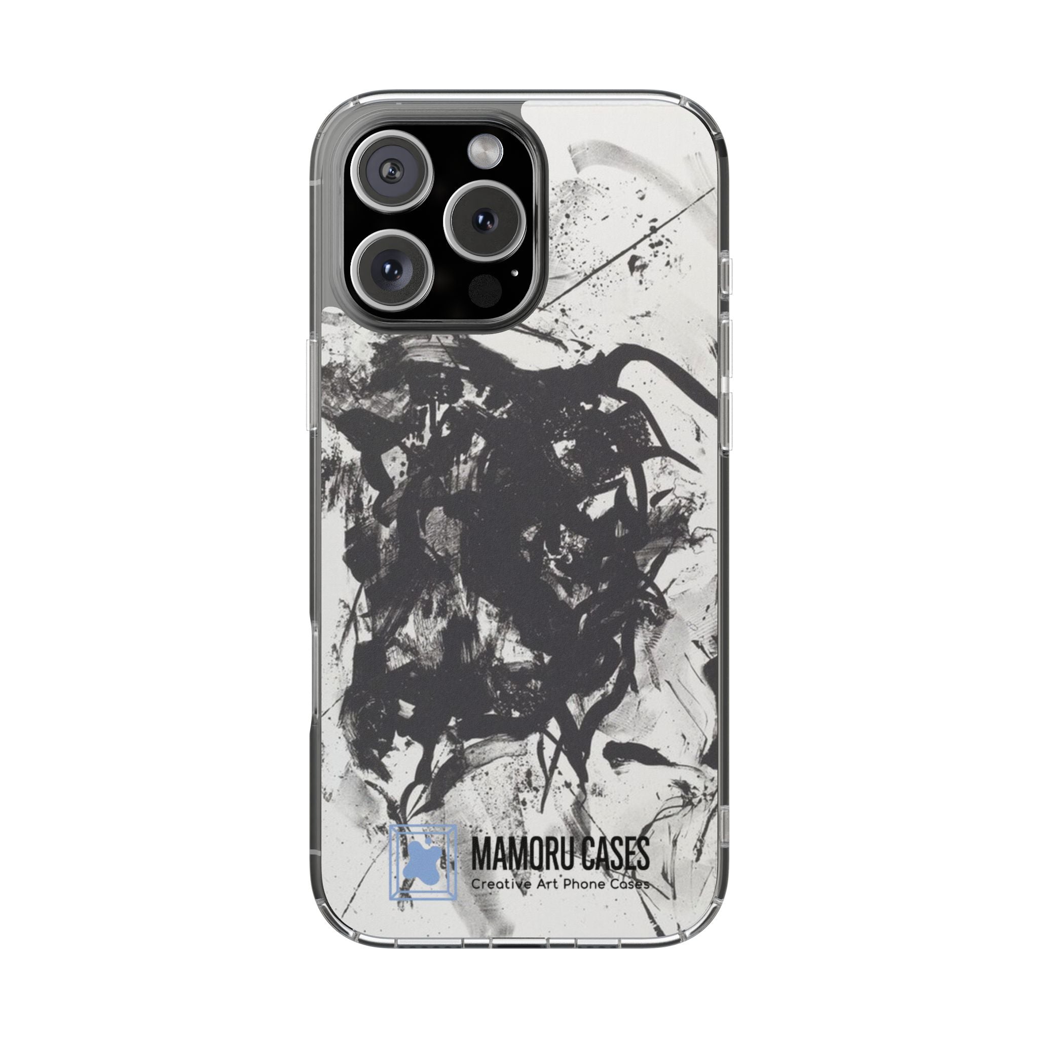 Mamoru Cases | Clear Abstract Black Ink Splash Design