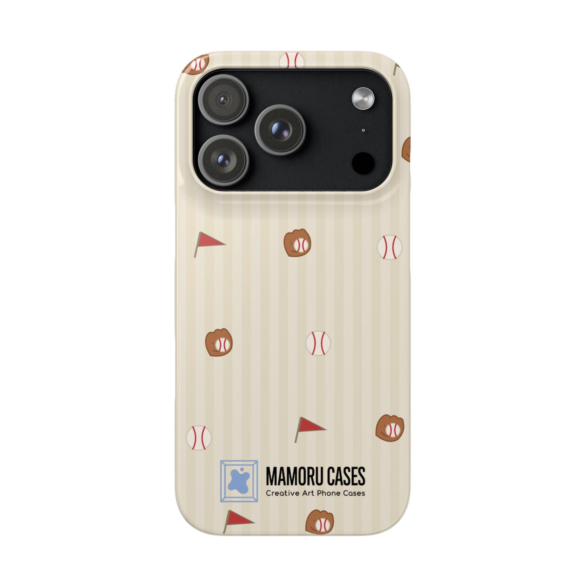 Baseball Pattern Phone Case — Vintage Striped Snap Case with Mitt & Ball Design