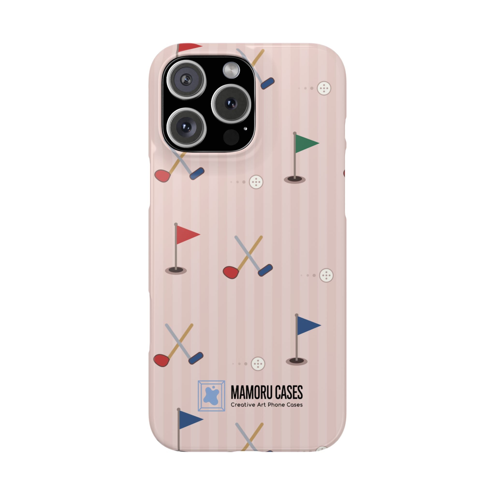 Golf Pattern Snap Phone Case — Pink Mini Flags & Clubs Design