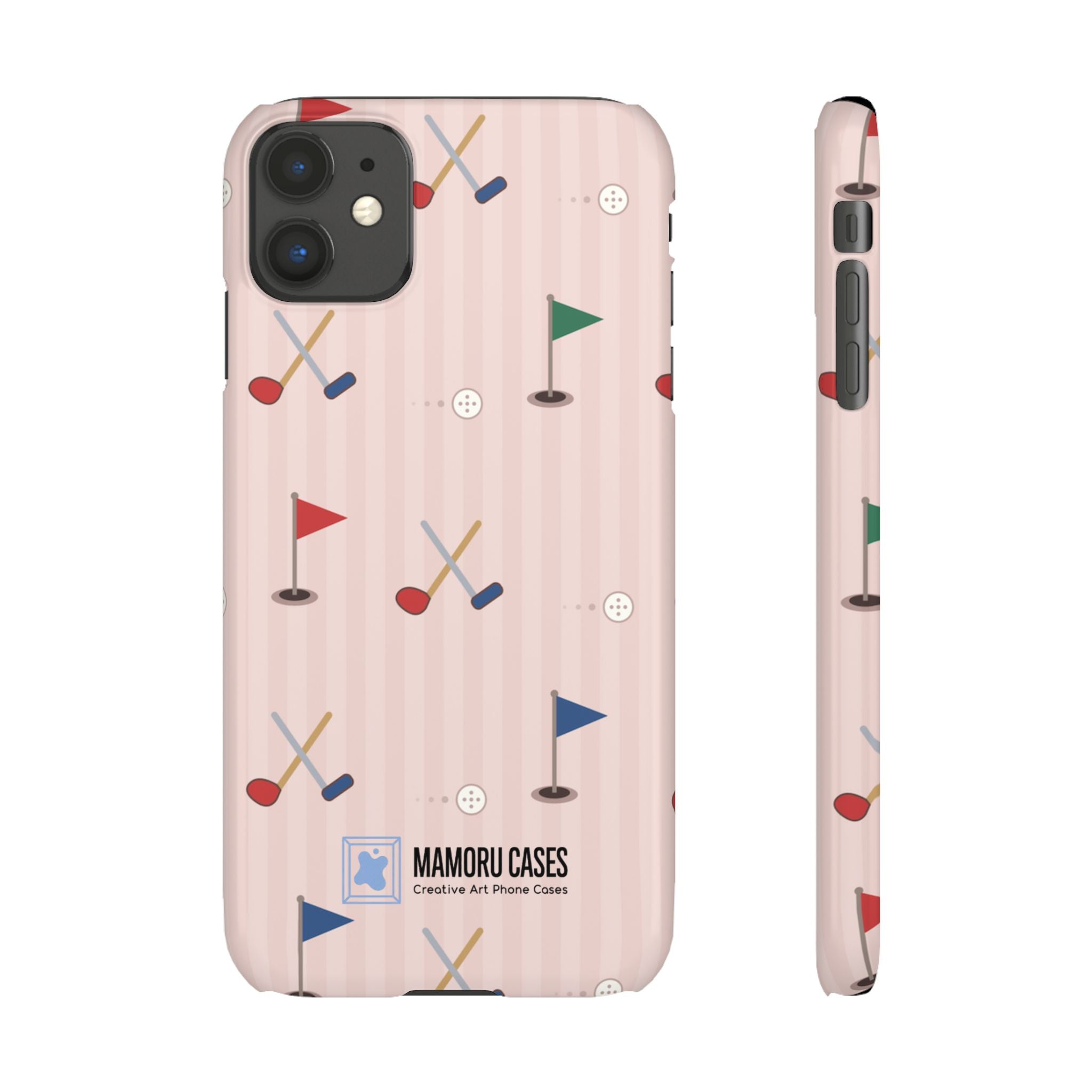 Golf Pattern Snap Phone Case — Pink Mini Flags & Clubs Design
