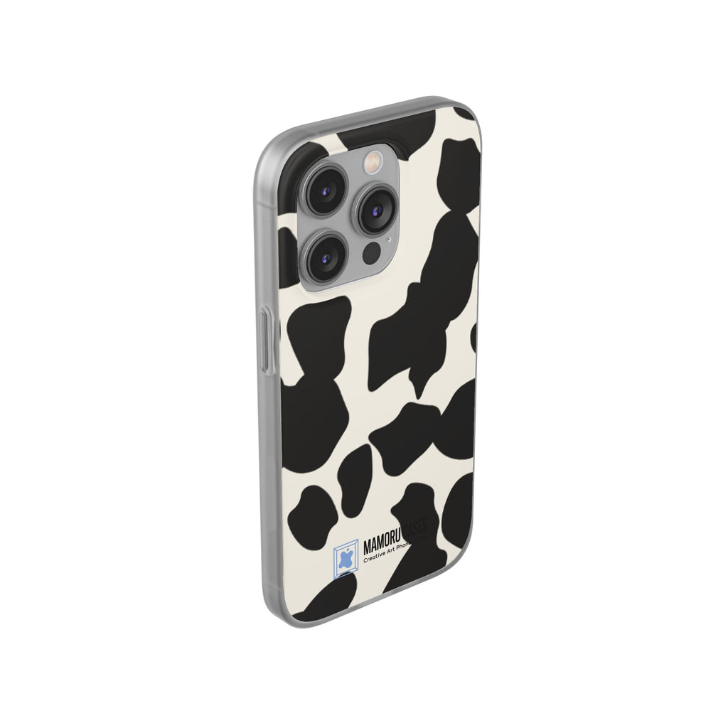 Cow Print Phone Case — Black & White Cowhide Pattern Flexible Protective Cover