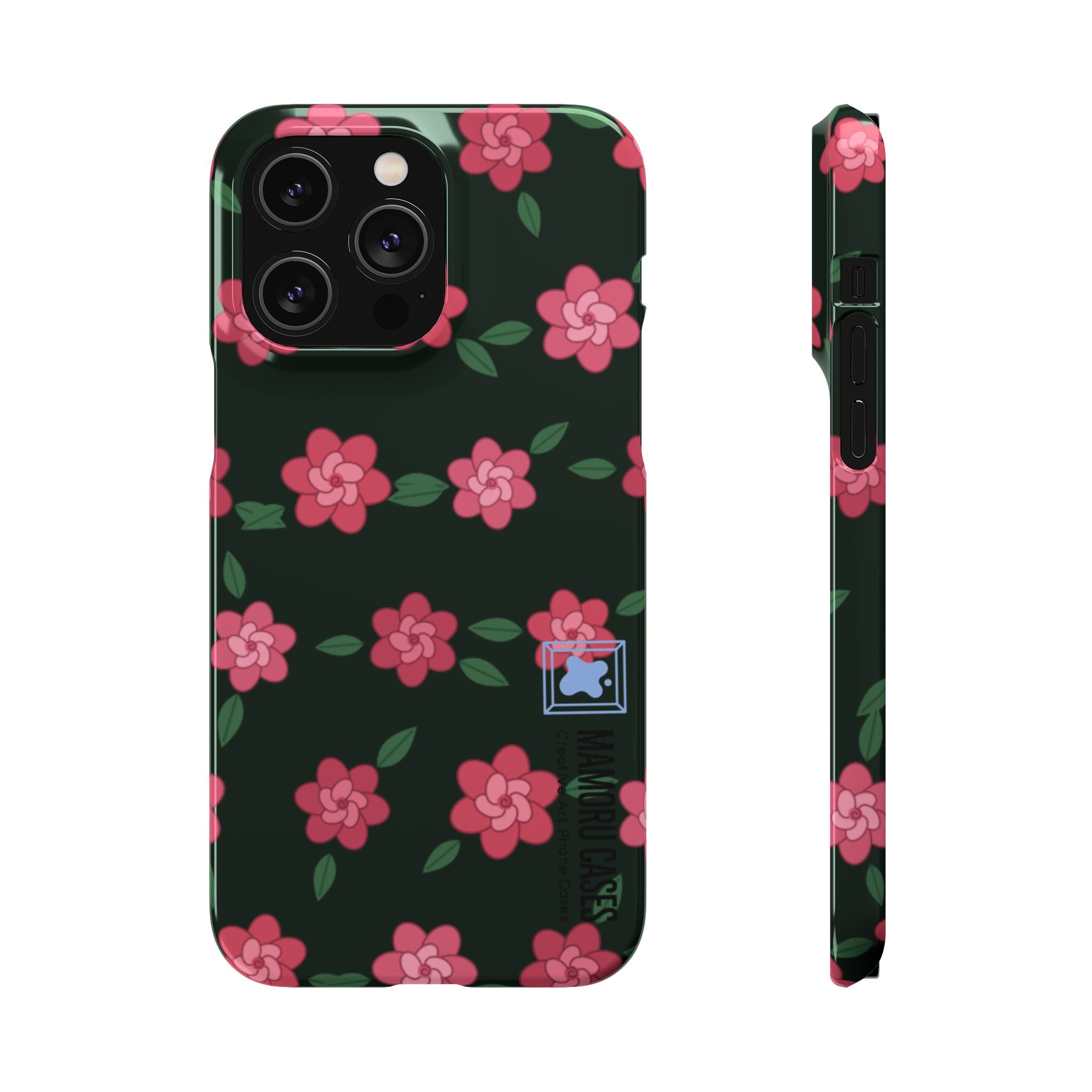Floral Snap Phone Case — Pink Camellia Pattern on Dark Background