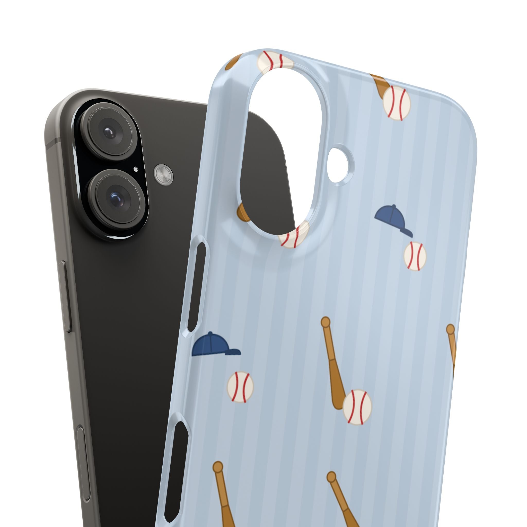 Baseball Pattern Phone Case — Blue Bat & Cap Snap Case
