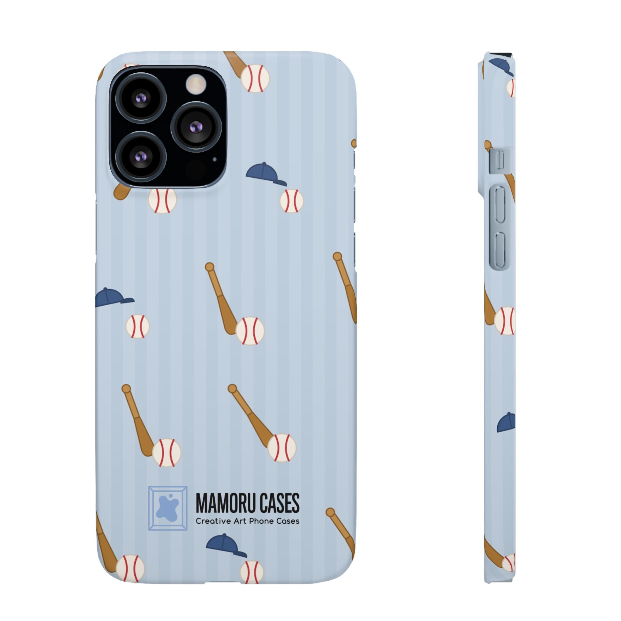 Baseball Pattern Phone Case — Blue Bat & Cap Snap Case