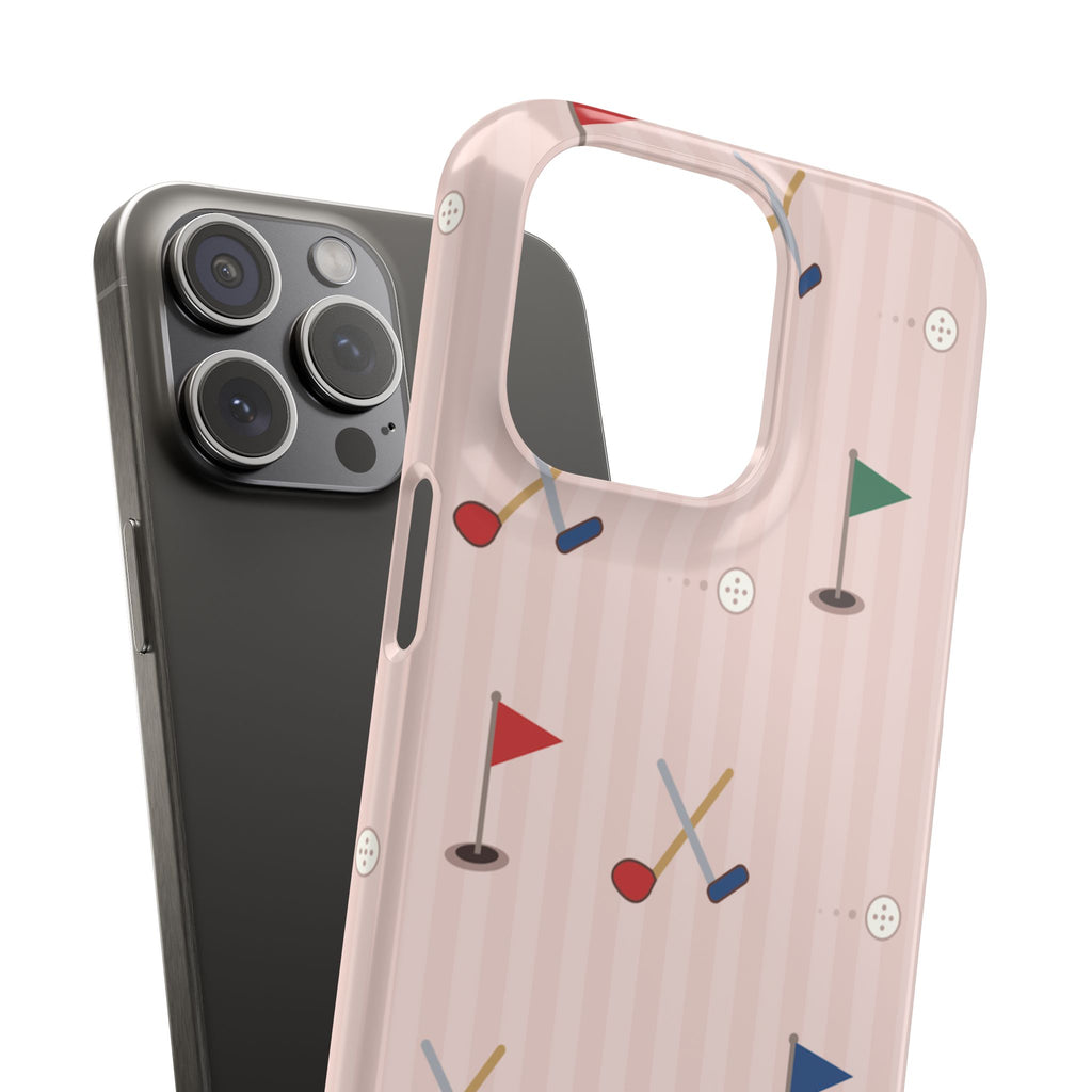 Golf Pattern Snap Phone Case — Pink Mini Flags & Clubs Design