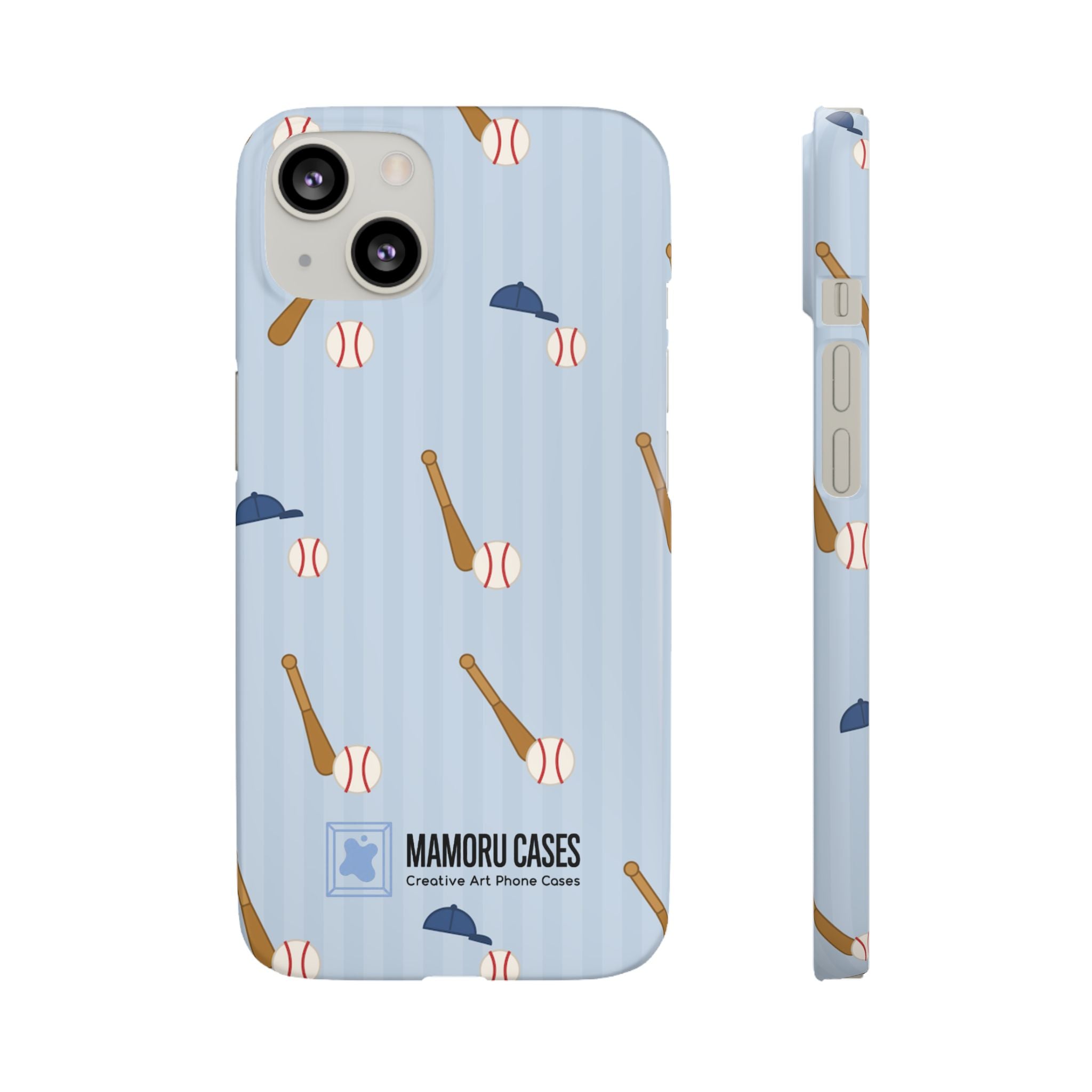 Baseball Pattern Phone Case — Blue Bat & Cap Snap Case