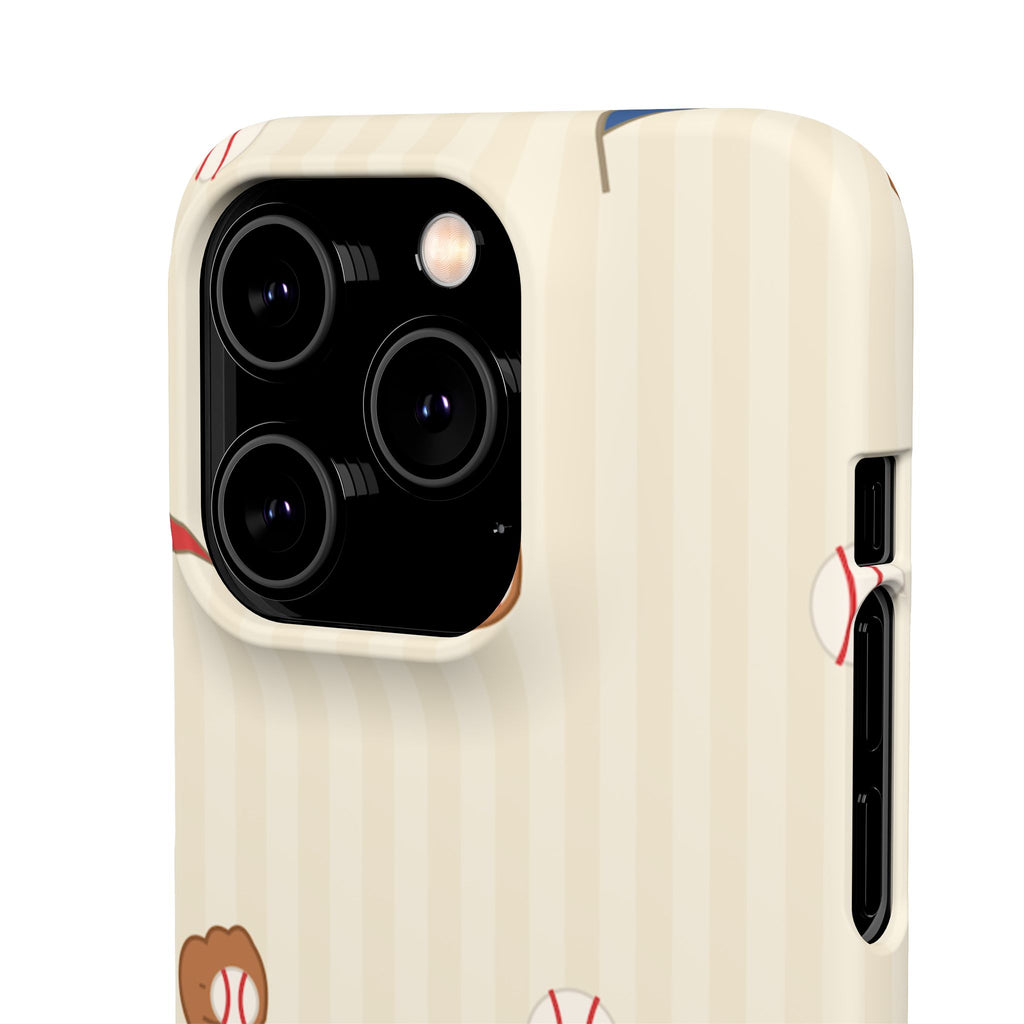 Baseball Pattern Phone Case — Vintage Striped Snap Case with Mitt & Ball Design