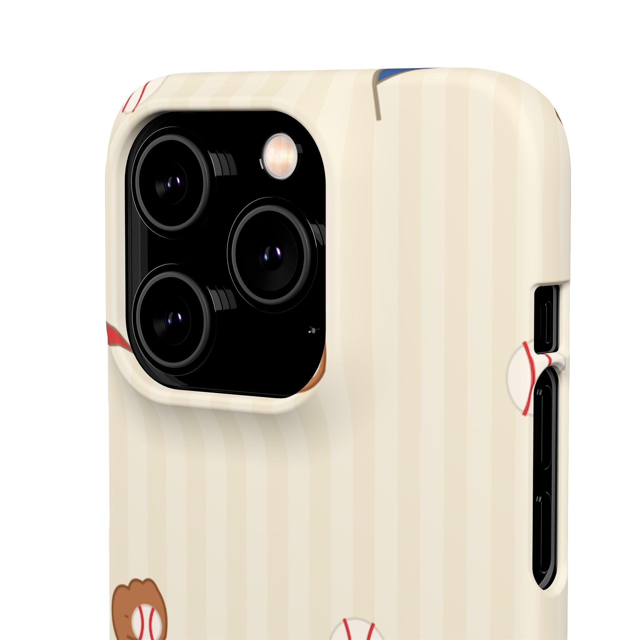 Baseball Pattern Phone Case — Vintage Striped Snap Case with Mitt & Ball Design