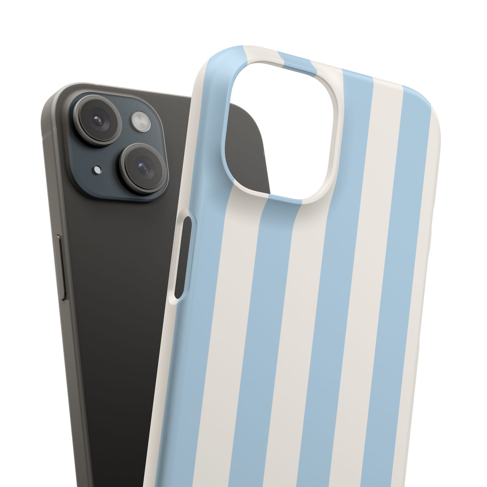 Phone Case — Pastel Blue & White Vertical Stripe Protective Snap Case