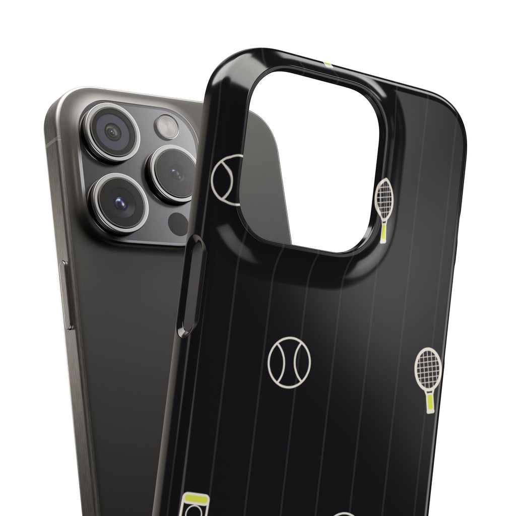Snap Case — Black Sports Pattern Phone Case (Tennis Rackets & Baseballs)