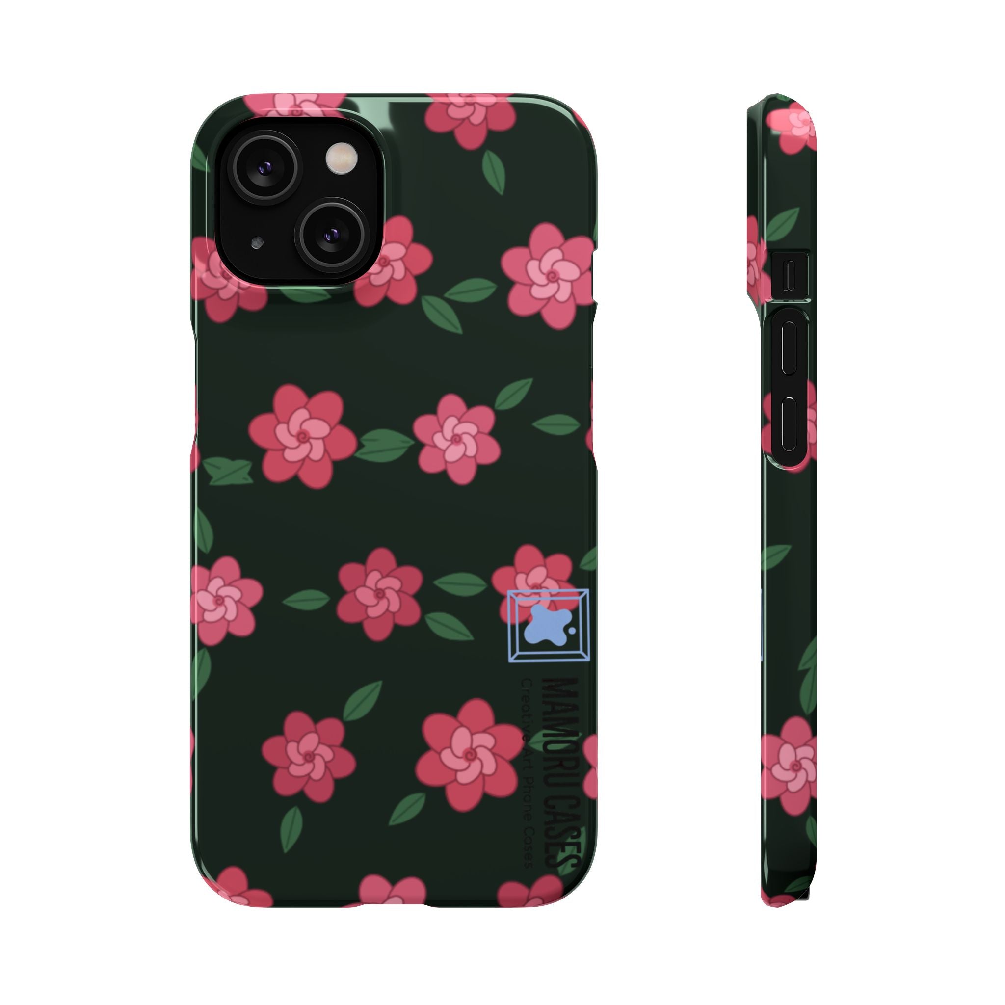 Floral Snap Phone Case — Pink Camellia Pattern on Dark Background