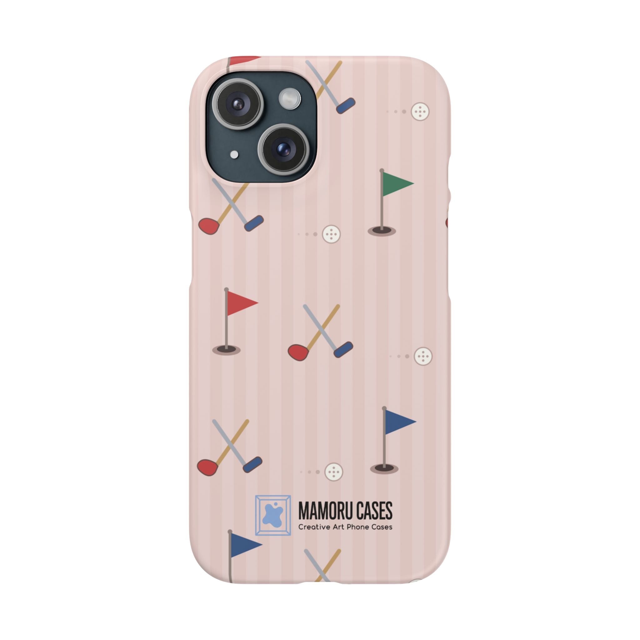 Golf Pattern Snap Phone Case — Pink Mini Flags & Clubs Design