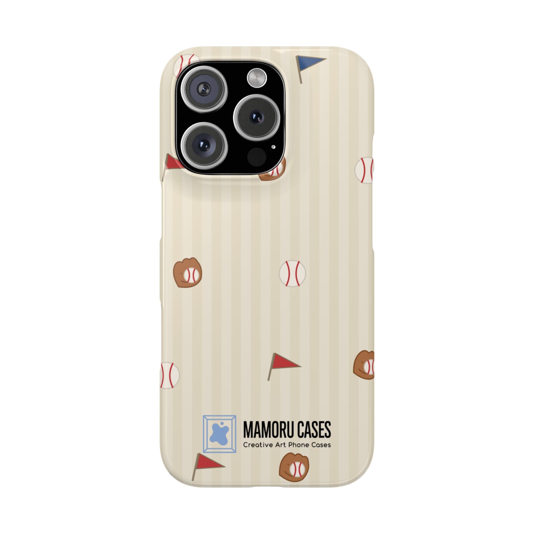 Baseball Pattern Phone Case — Vintage Striped Snap Case with Mitt & Ball Design