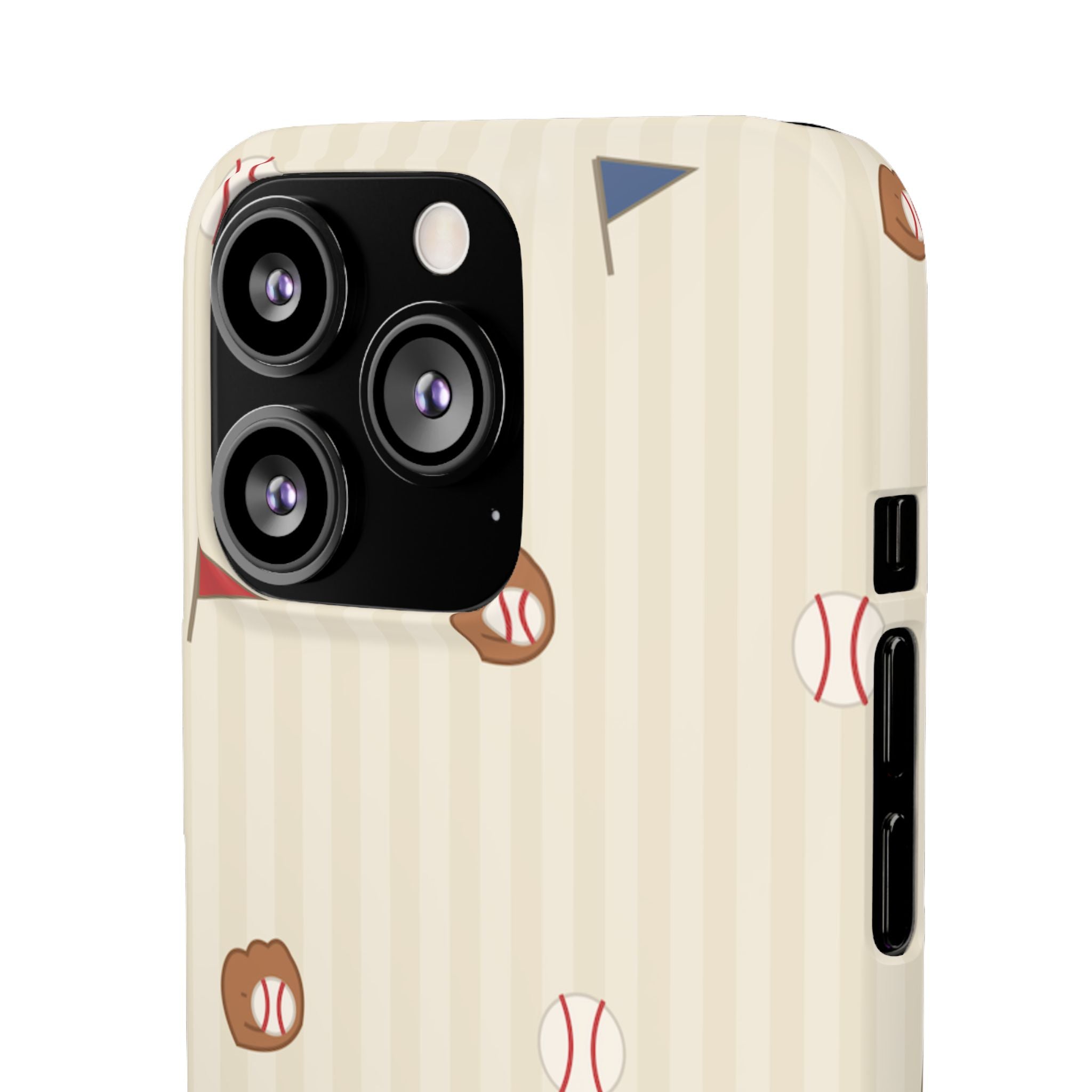 Baseball Pattern Phone Case — Vintage Striped Snap Case with Mitt & Ball Design