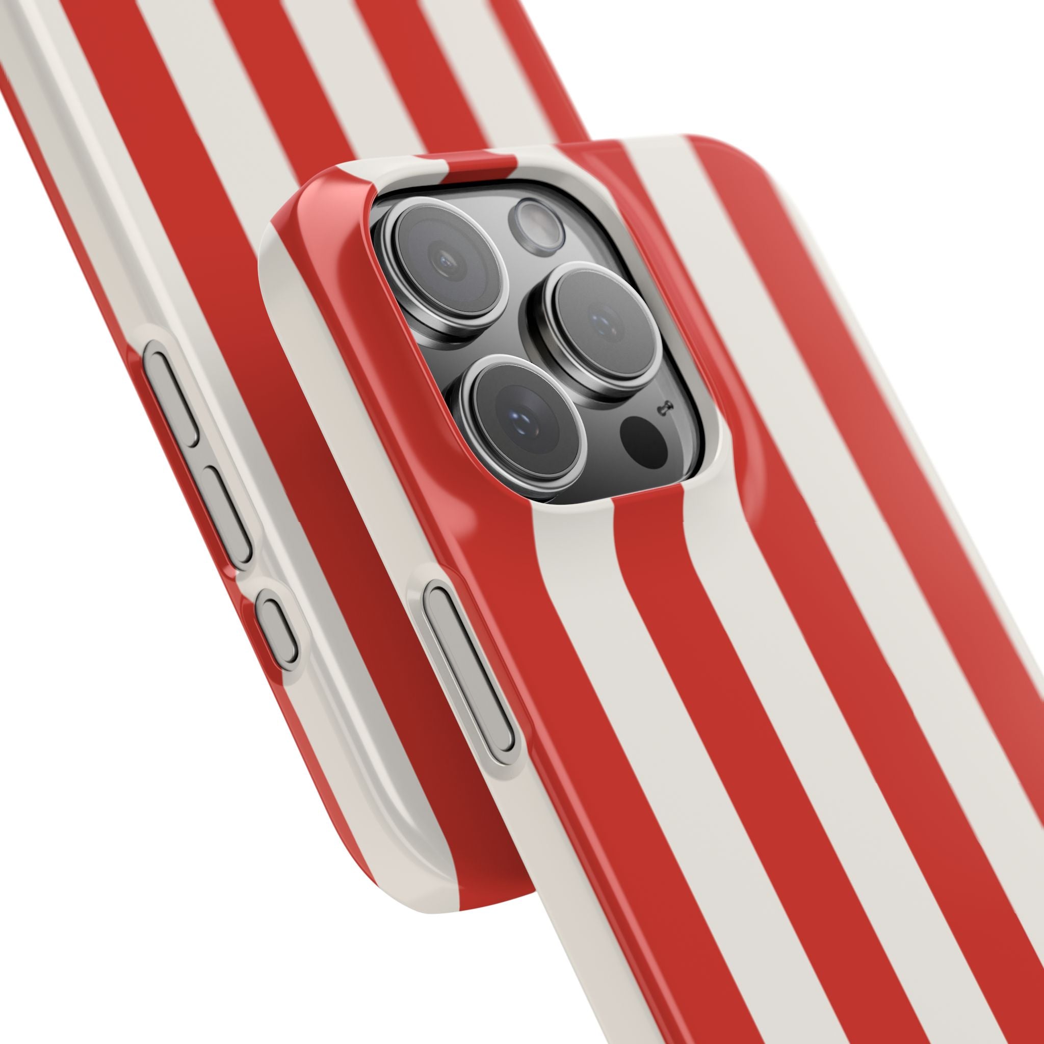 Striped Red & White Snap Phone Case – Classic Candy-Stripe Protection
