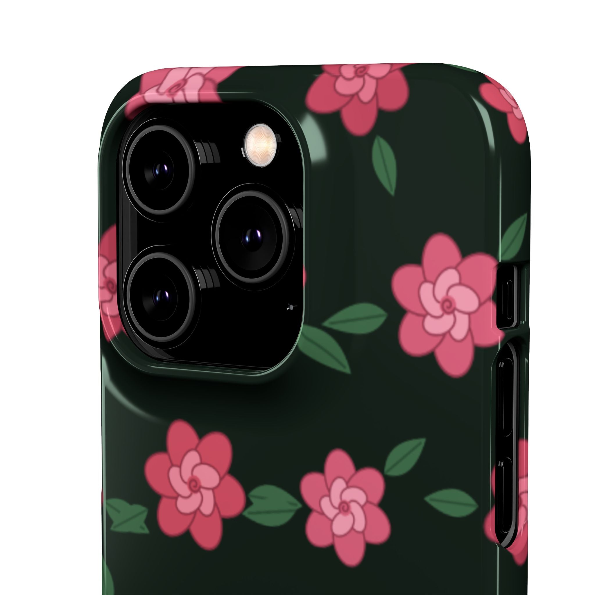 Floral Snap Phone Case — Pink Camellia Pattern on Dark Background