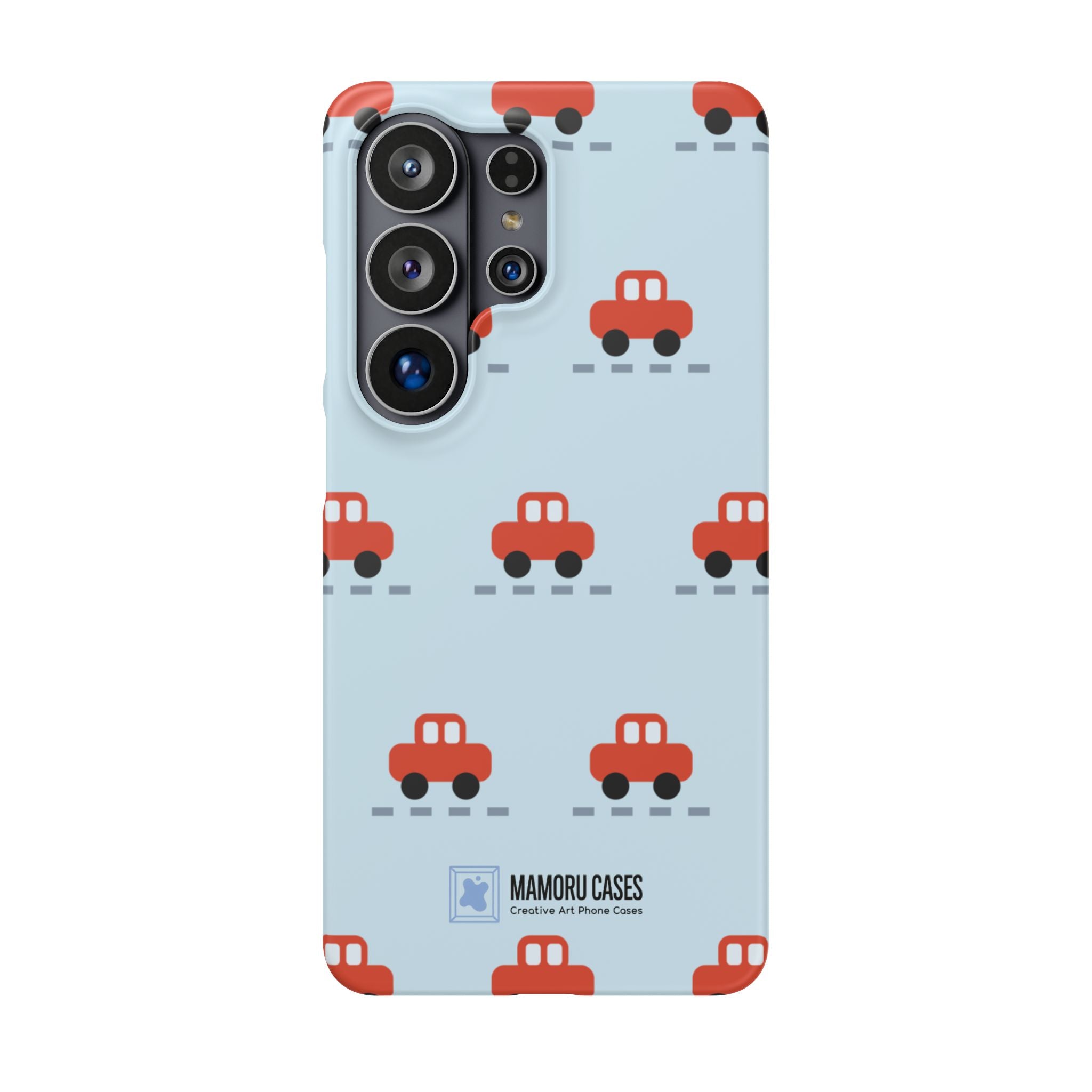 Phone Case - Cute Red Car Pattern on Light Blue (Kids & Travel)