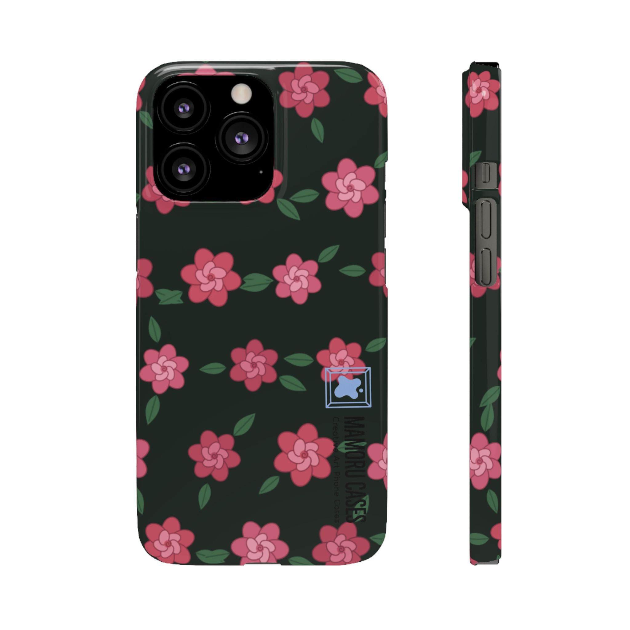 Floral Snap Phone Case — Pink Camellia Pattern on Dark Background