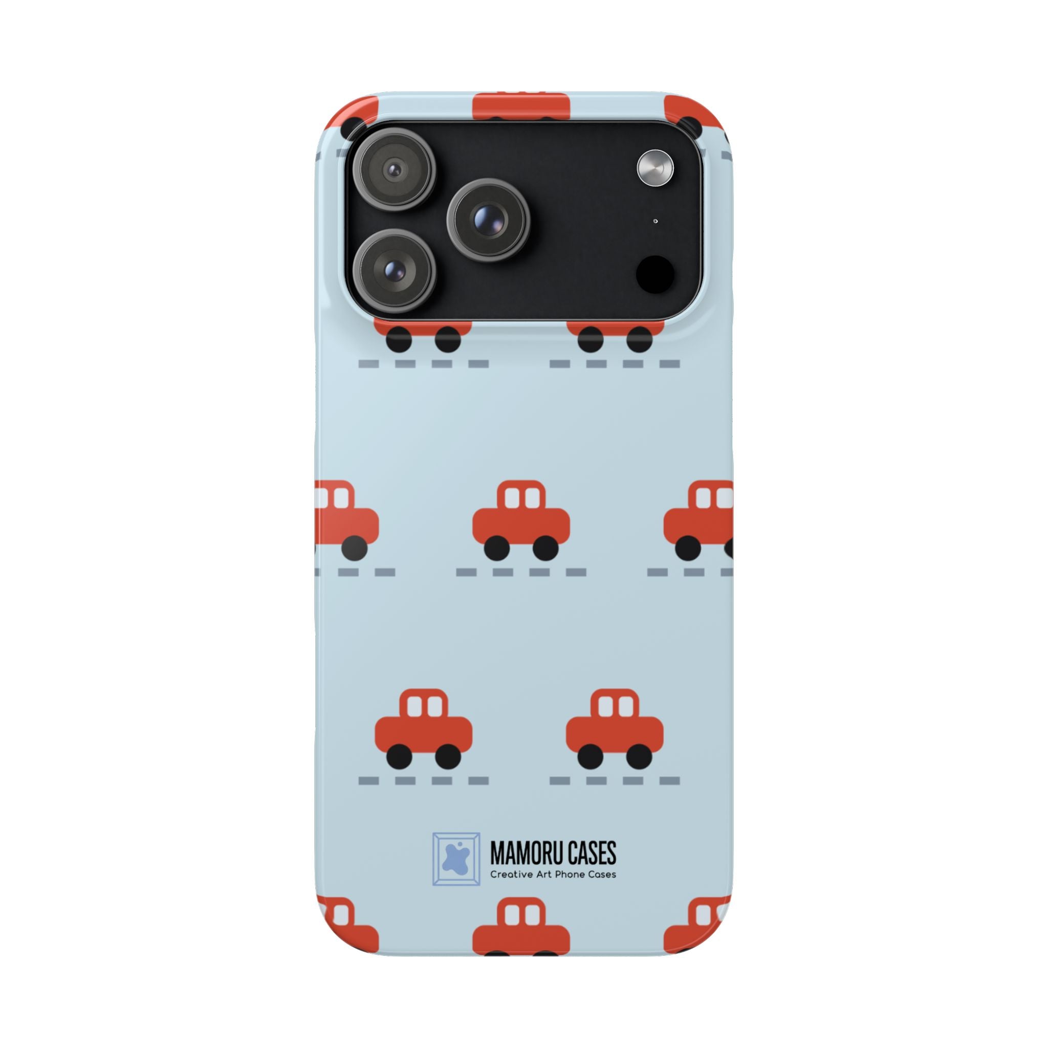 Phone Case - Cute Red Car Pattern on Light Blue (Kids & Travel)