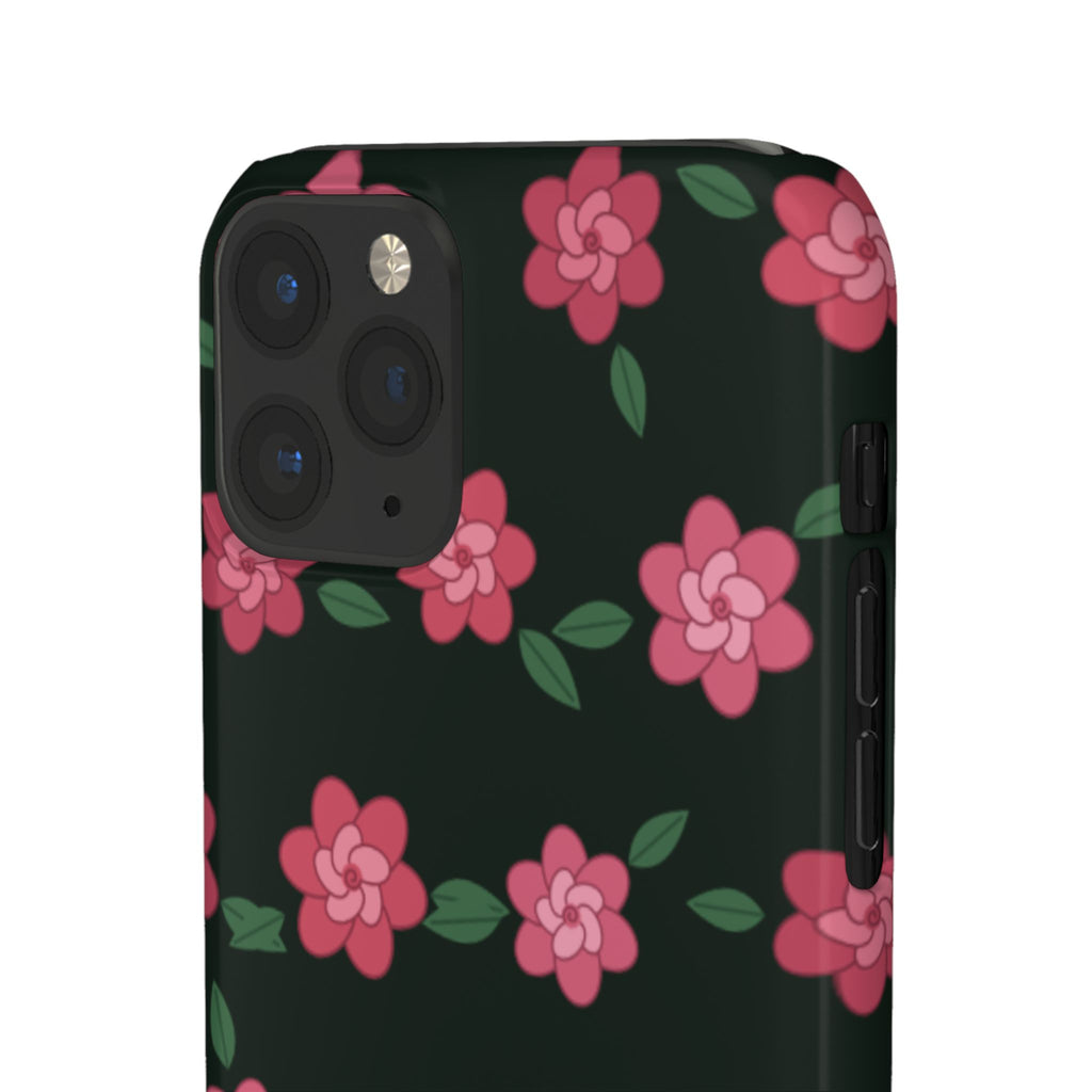 Floral Snap Phone Case — Pink Camellia Pattern on Dark Background