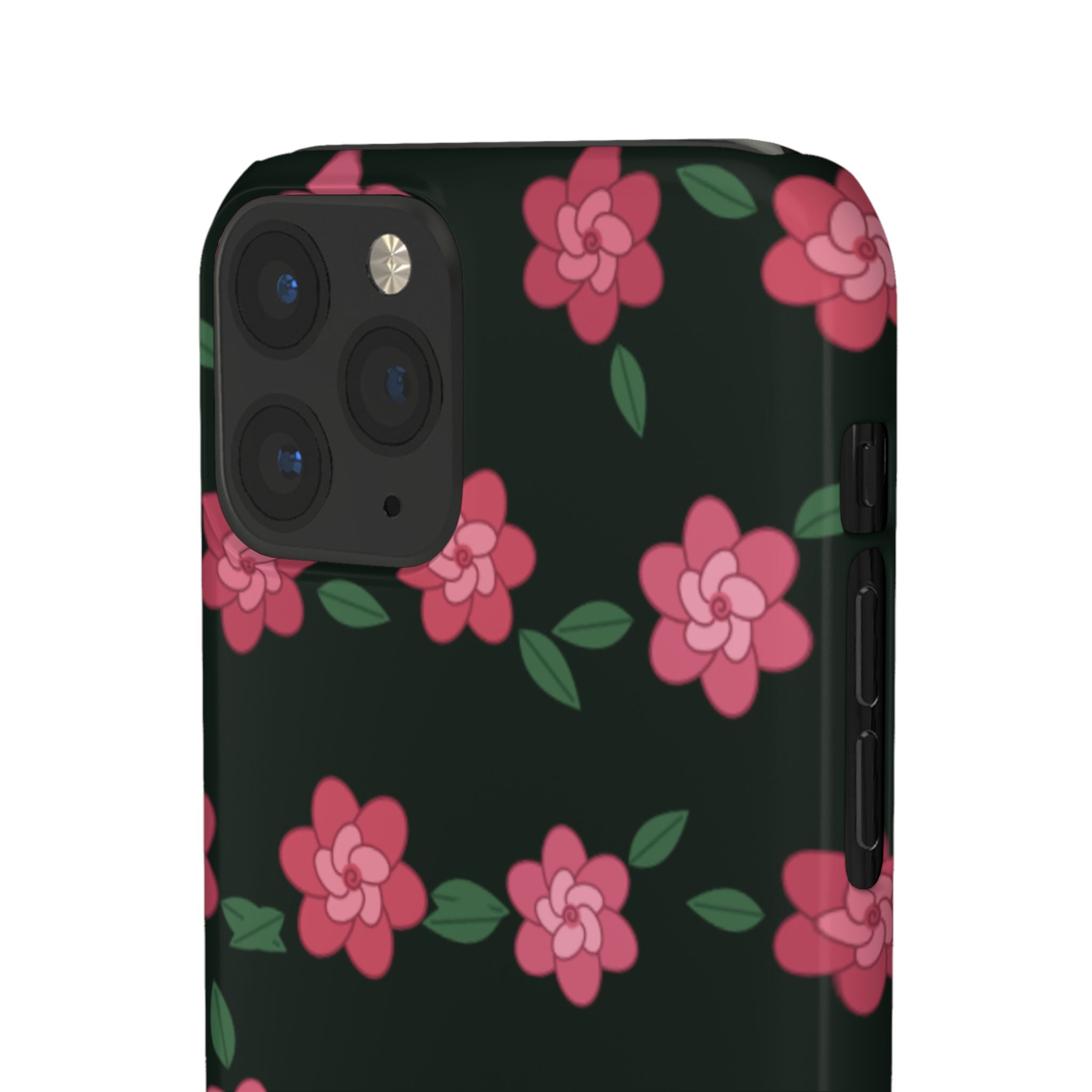 Floral Snap Phone Case — Pink Camellia Pattern on Dark Background