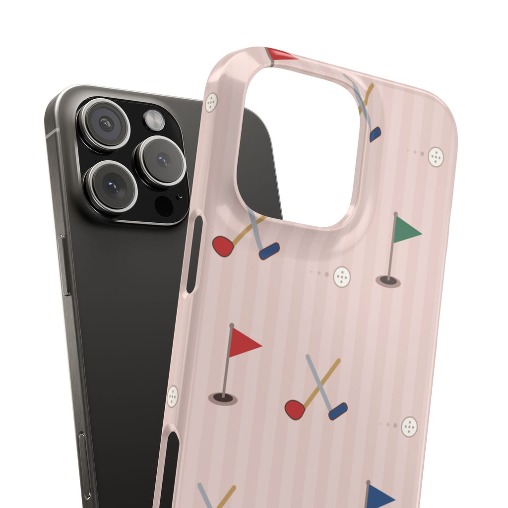 Golf Pattern Snap Phone Case — Pink Mini Flags & Clubs Design