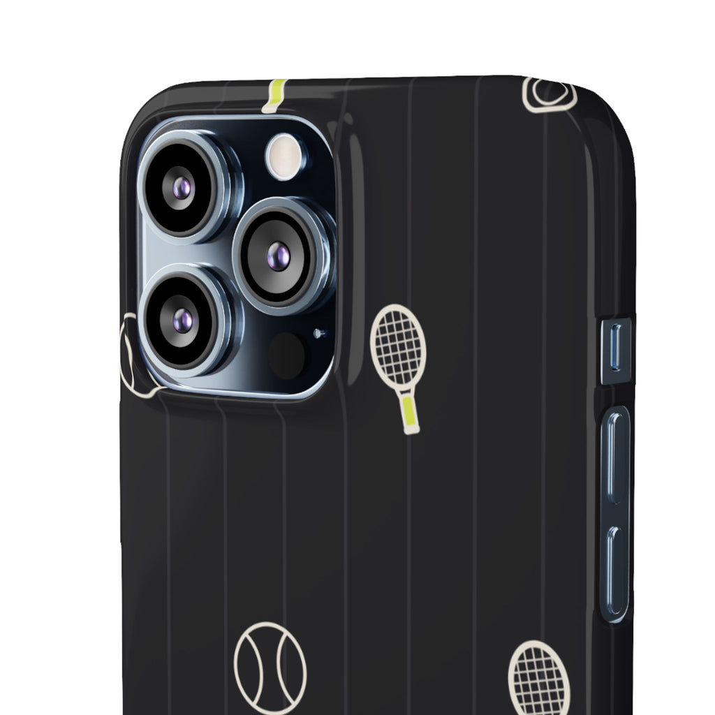 Snap Case — Black Sports Pattern Phone Case (Tennis Rackets & Baseballs)
