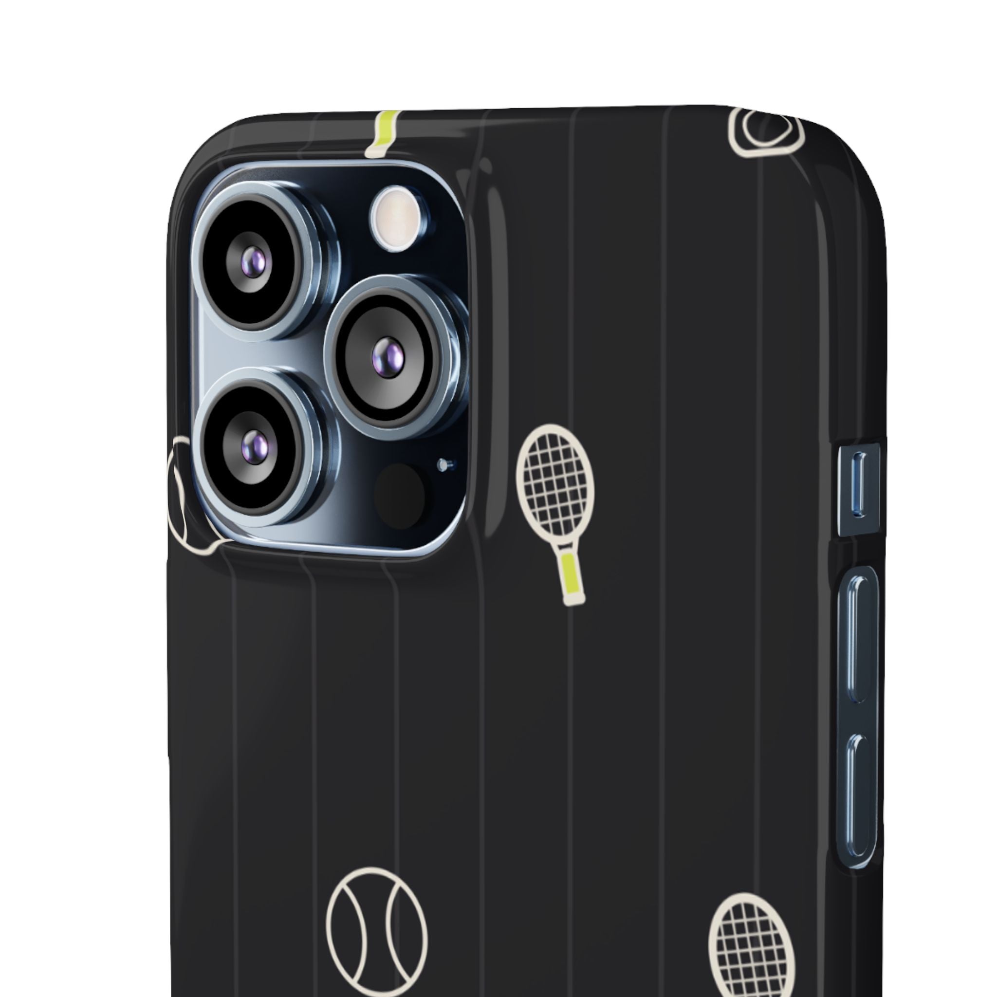 Snap Case — Black Sports Pattern Phone Case (Tennis Rackets & Baseballs)