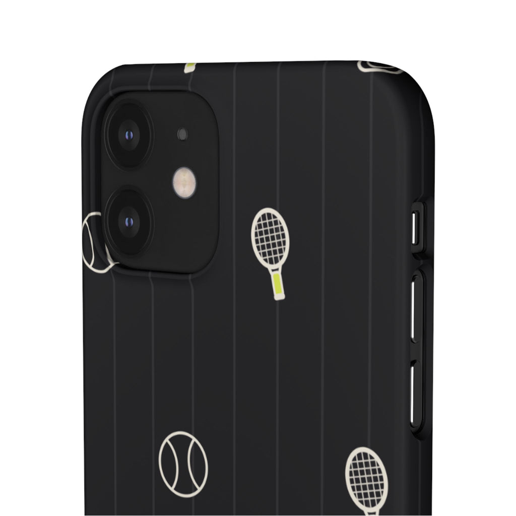 Snap Case — Black Sports Pattern Phone Case (Tennis Rackets & Baseballs)