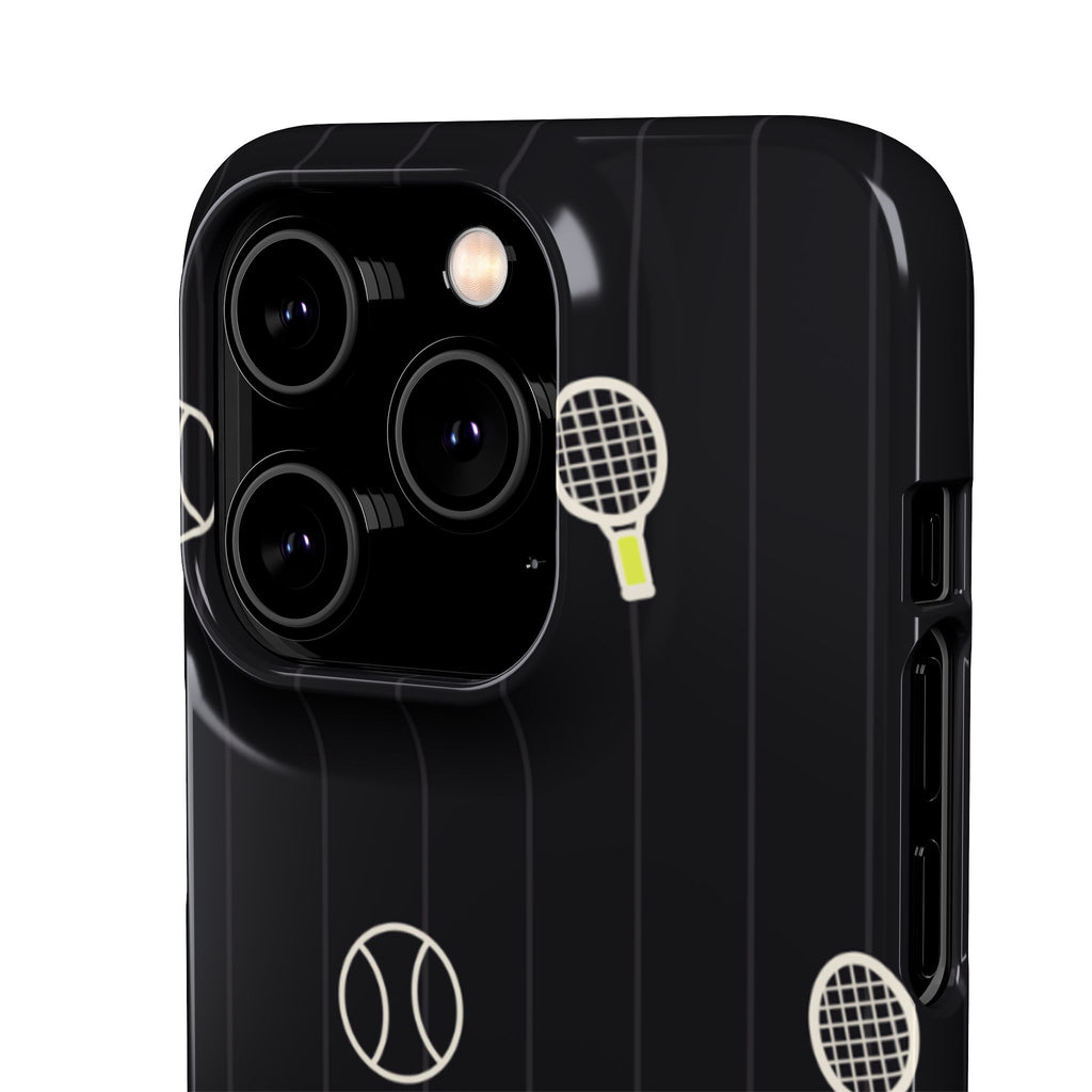 Snap Case — Black Sports Pattern Phone Case (Tennis Rackets & Baseballs)