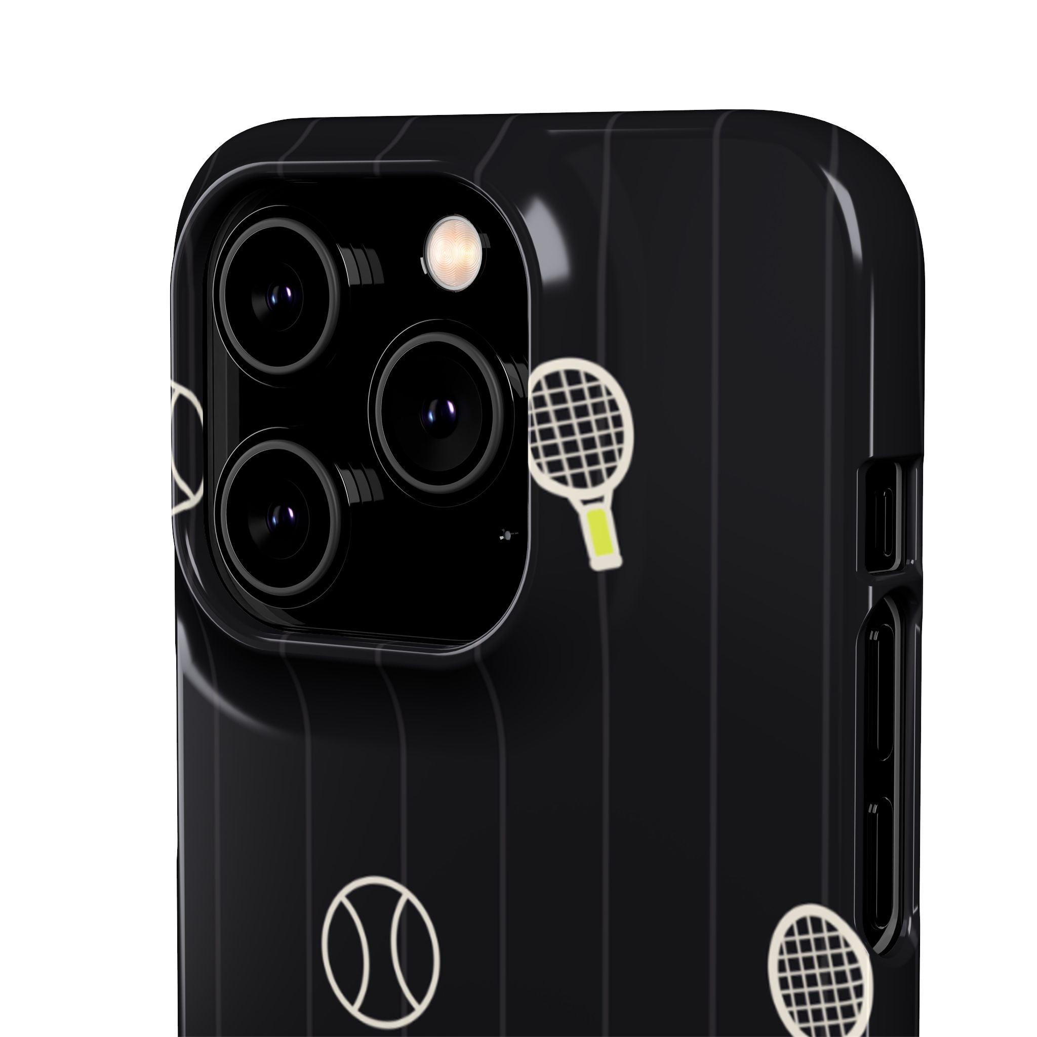 Snap Case — Black Sports Pattern Phone Case (Tennis Rackets & Baseballs)