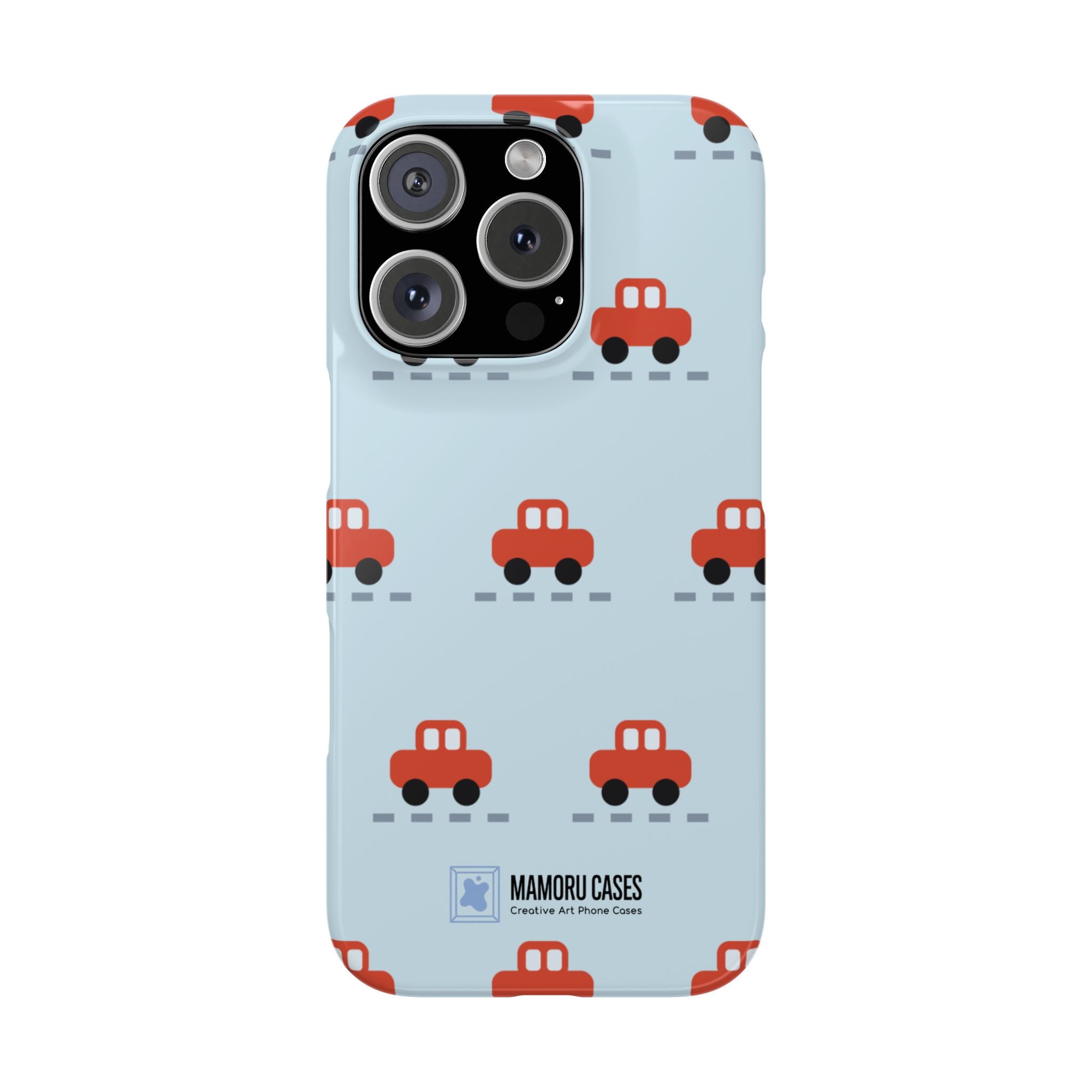 Phone Case - Cute Red Car Pattern on Light Blue (Kids & Travel)