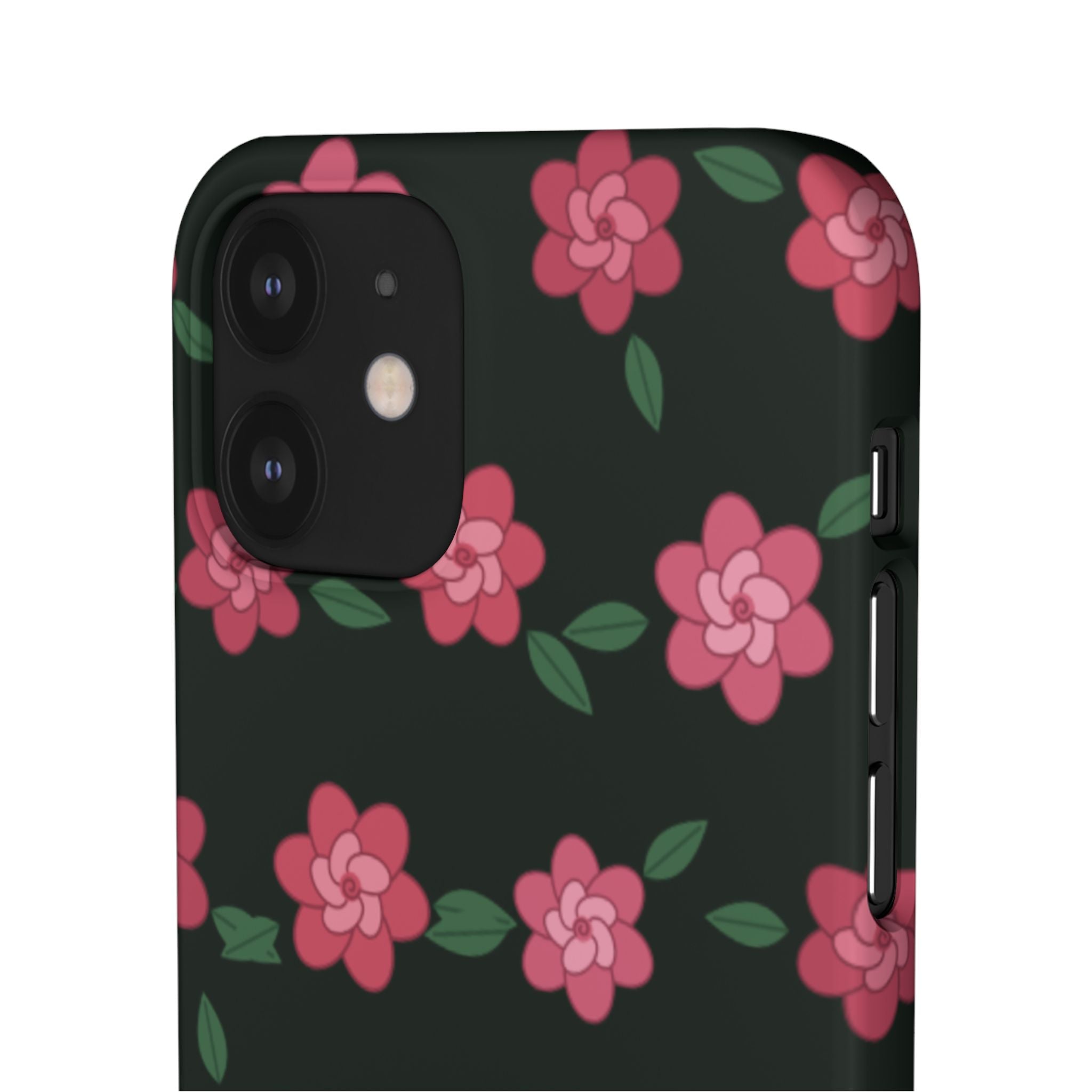 Floral Snap Phone Case — Pink Camellia Pattern on Dark Background