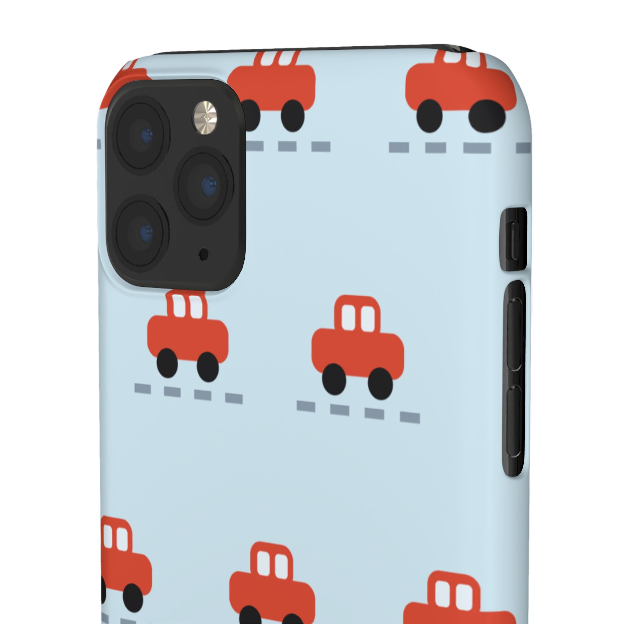 Phone Case - Cute Red Car Pattern on Light Blue (Kids & Travel)