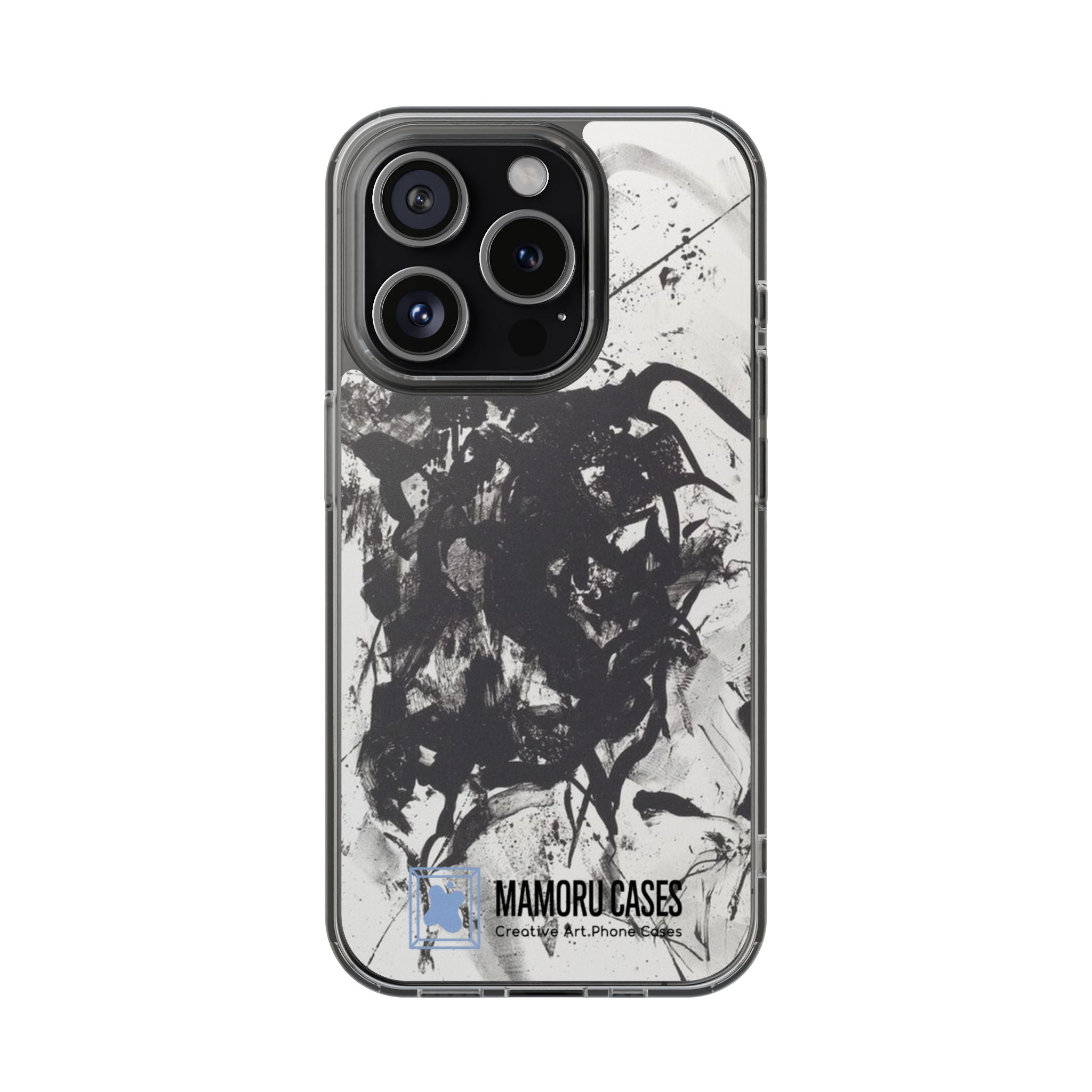 Mamoru Cases | Clear Abstract Black Ink Splash Design