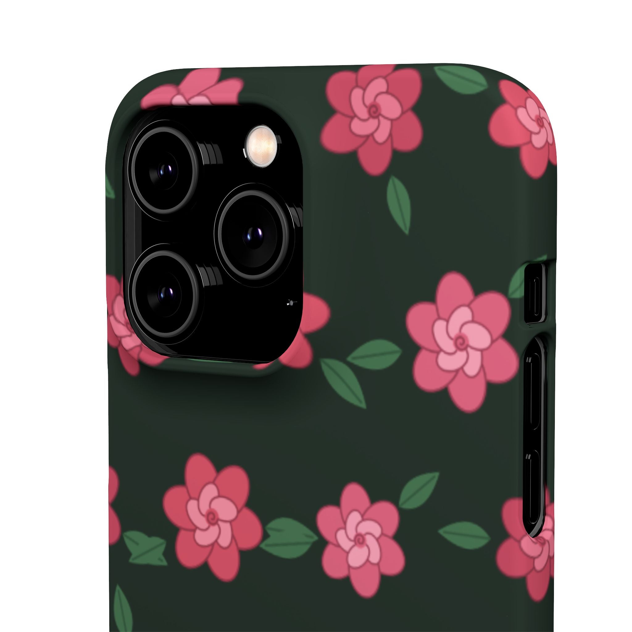 Floral Snap Phone Case — Pink Camellia Pattern on Dark Background