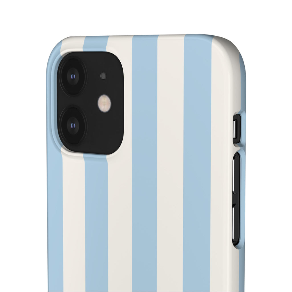 Phone Case — Pastel Blue & White Vertical Stripe Protective Snap Case