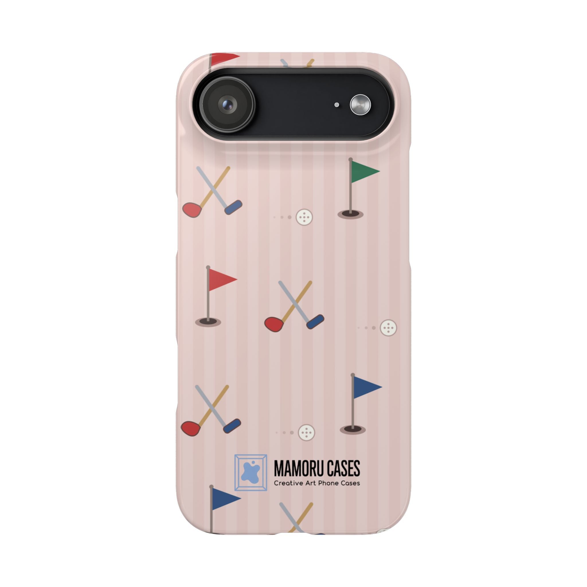 Golf Pattern Snap Phone Case — Pink Mini Flags & Clubs Design