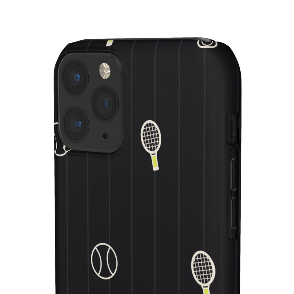 Snap Case — Black Sports Pattern Phone Case (Tennis Rackets & Baseballs)