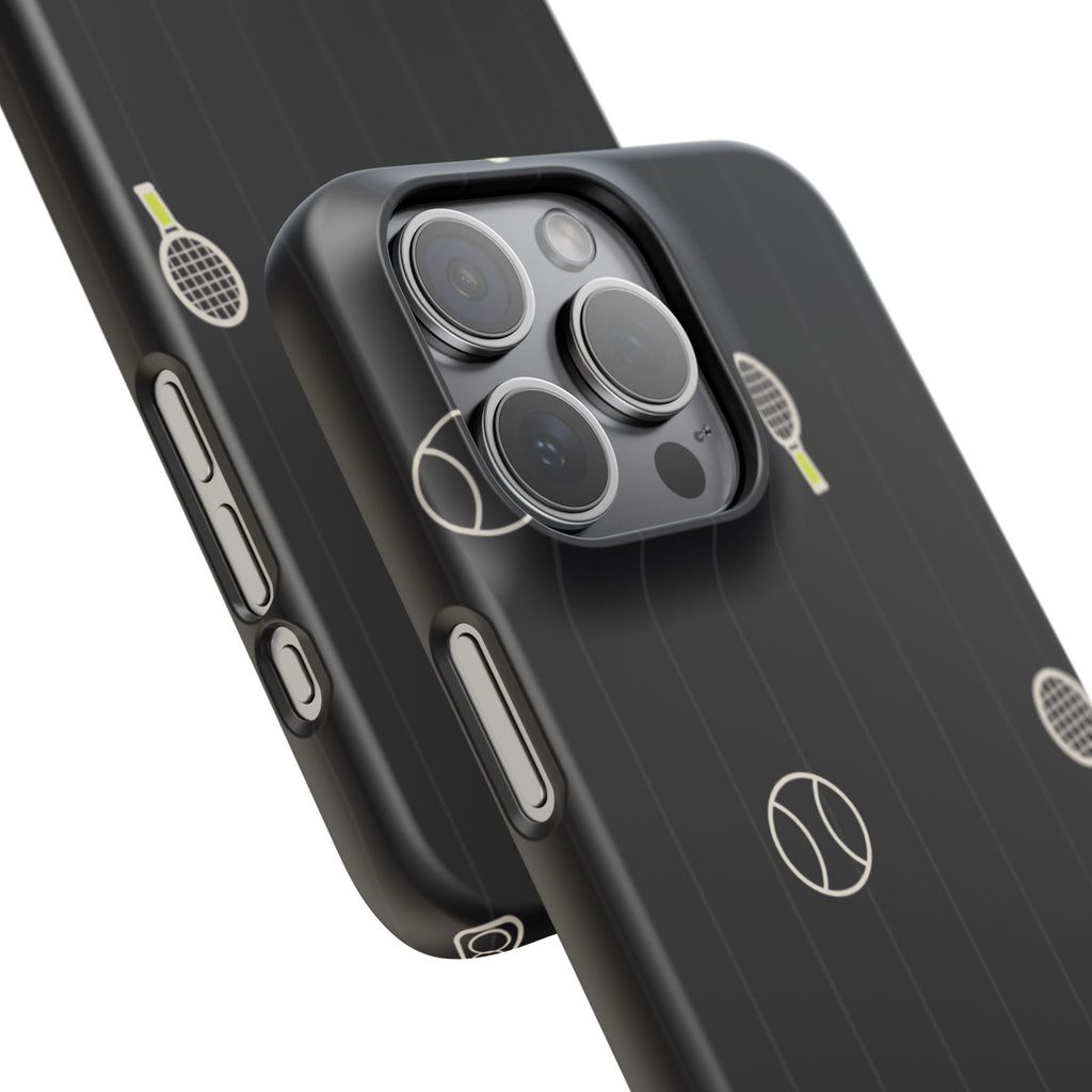 Snap Case — Black Sports Pattern Phone Case (Tennis Rackets & Baseballs)